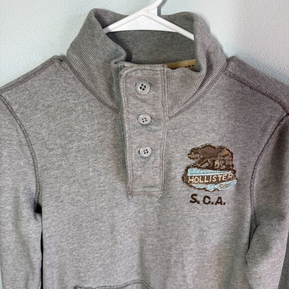 Hollister Men Logo 1/4 Button Sweatshirt Small Gray High Neck 100% Cotton Heavy - Picture 3 of 11